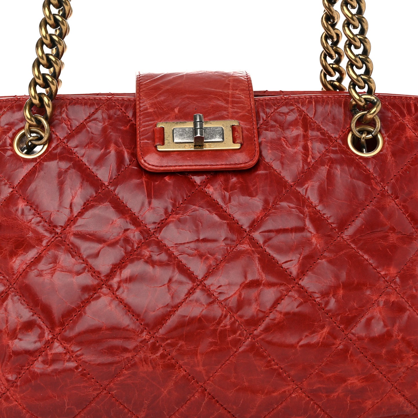 Glazed Crackled Calfskin Small Reissue Tote Red