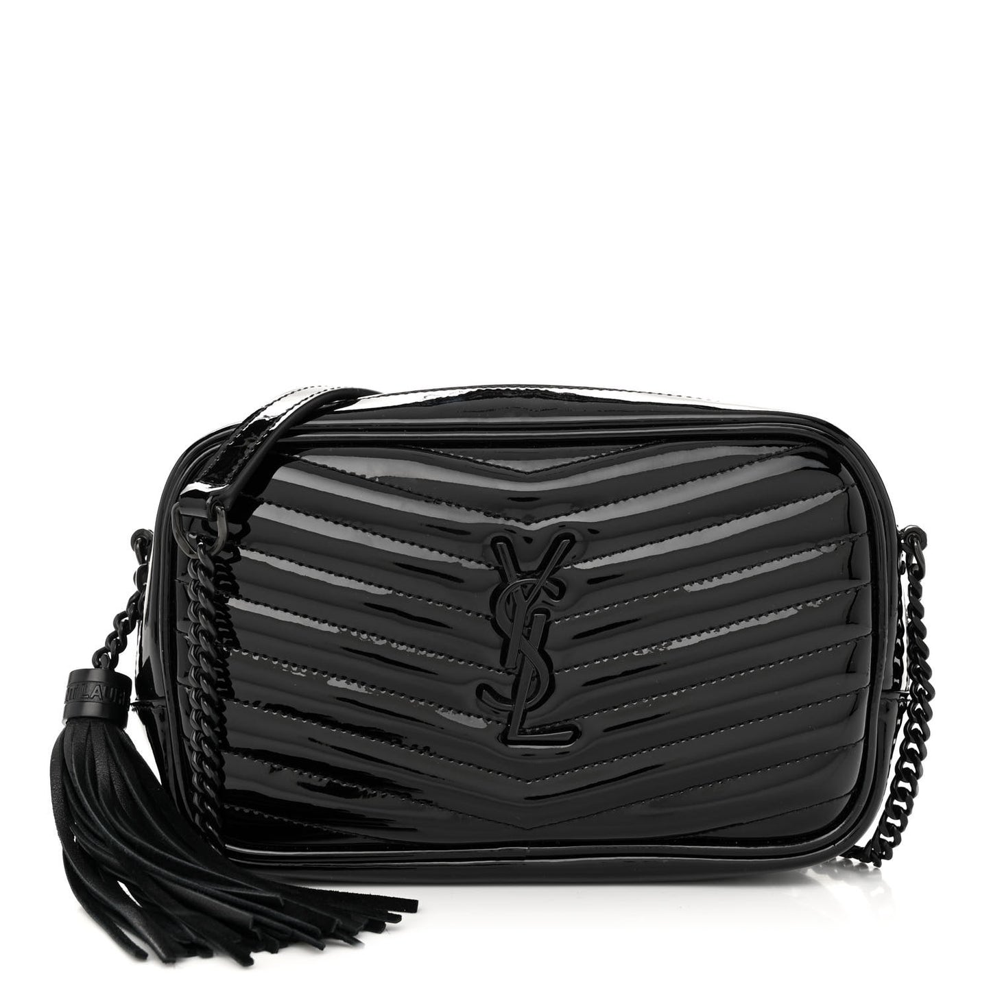 Patent Calfskin Matelasse Monogram Mini Lou Camera Bag Black