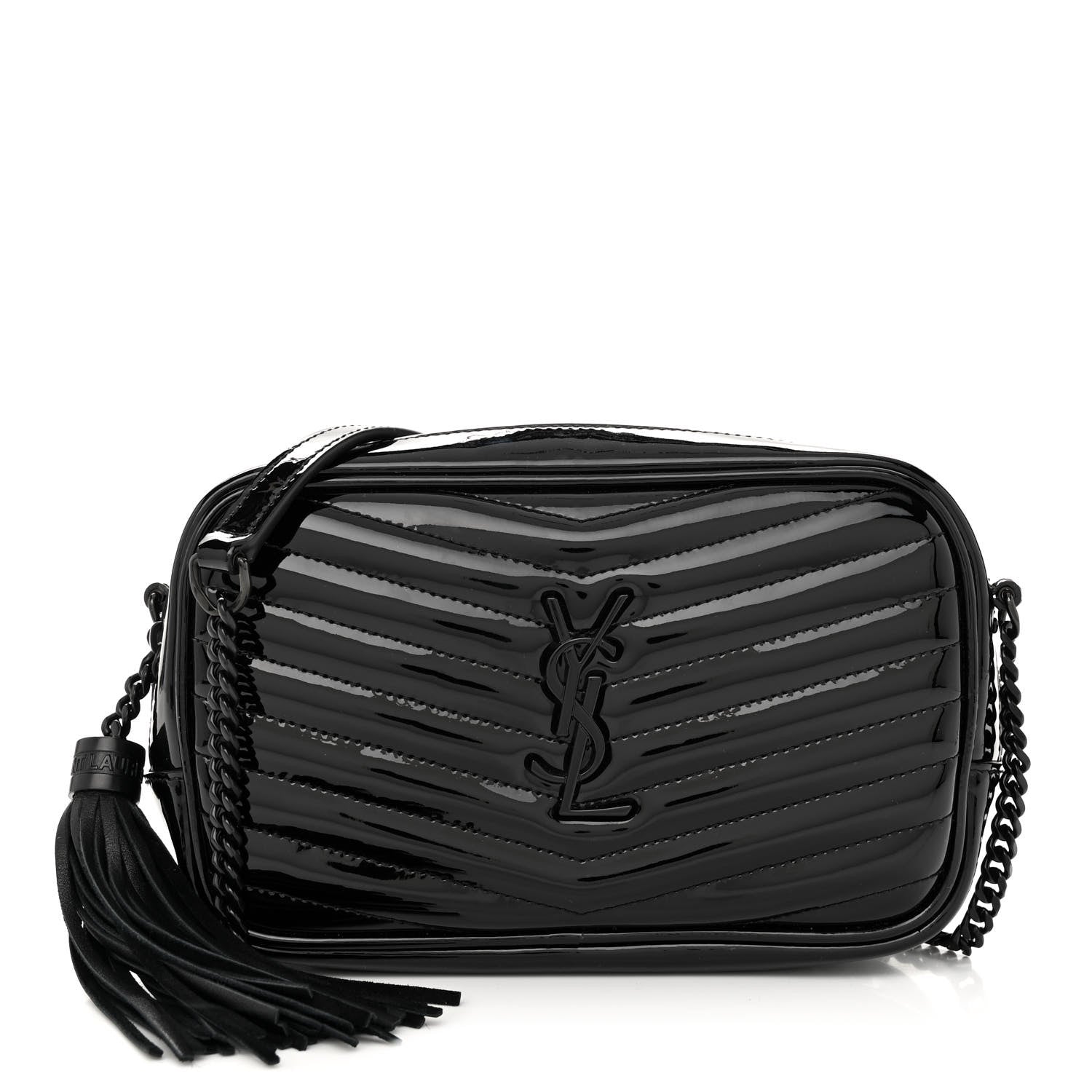 Saint Laurent Patent Calfskin Matelasse Monogram Mini Lou Camera Bag Black 1 of 11