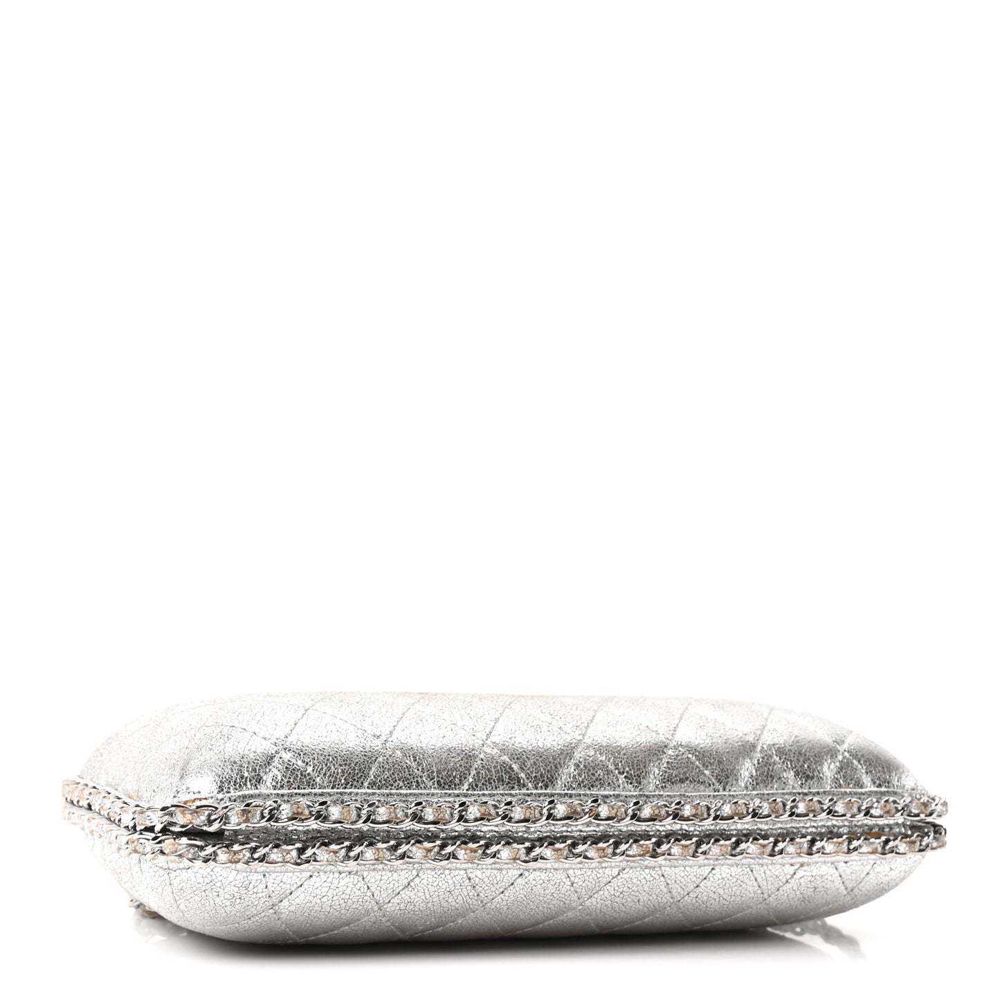 Metallic Lambskin Small Chain Around Clutch Silver