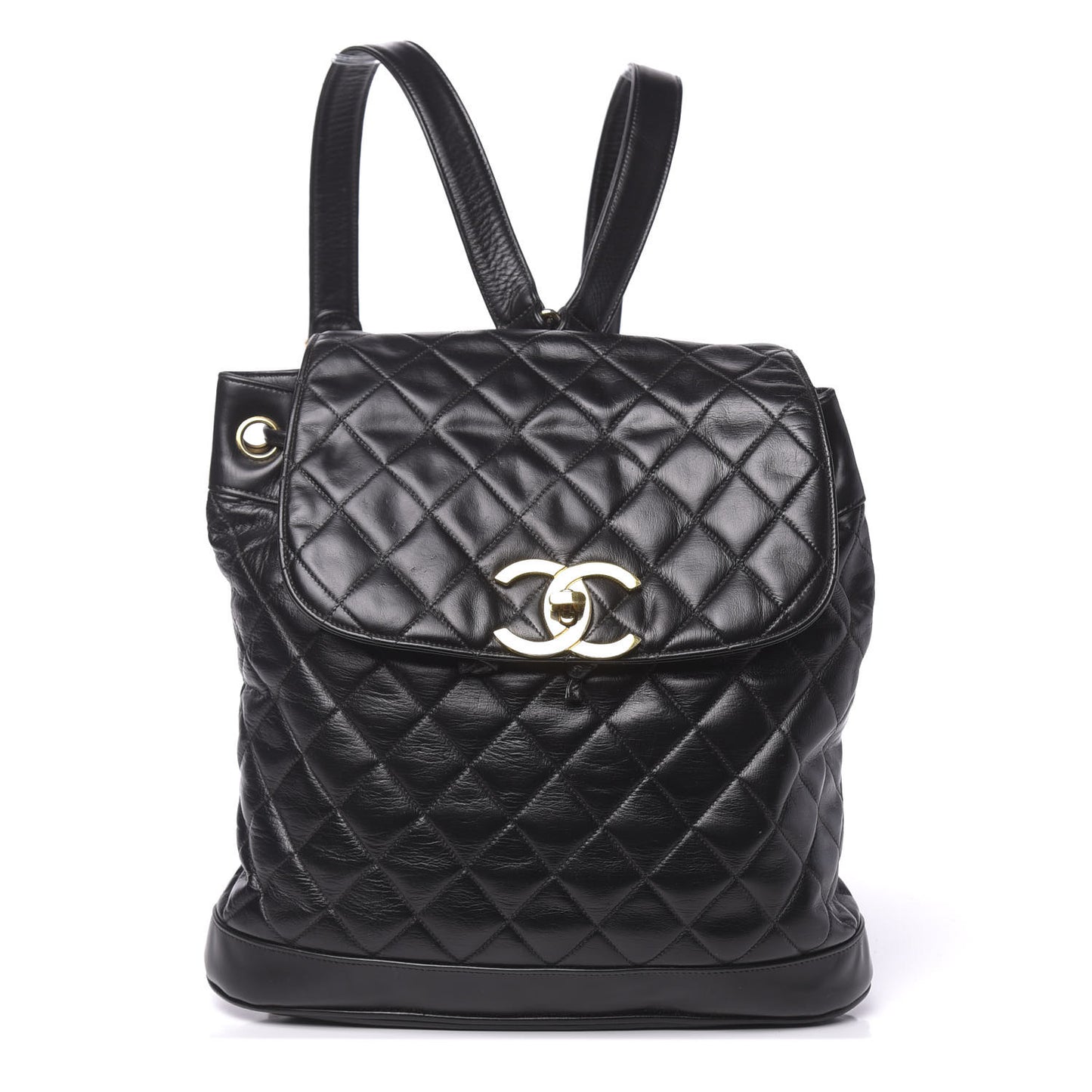 Lambskin Quilted Drawstring Backpack Black