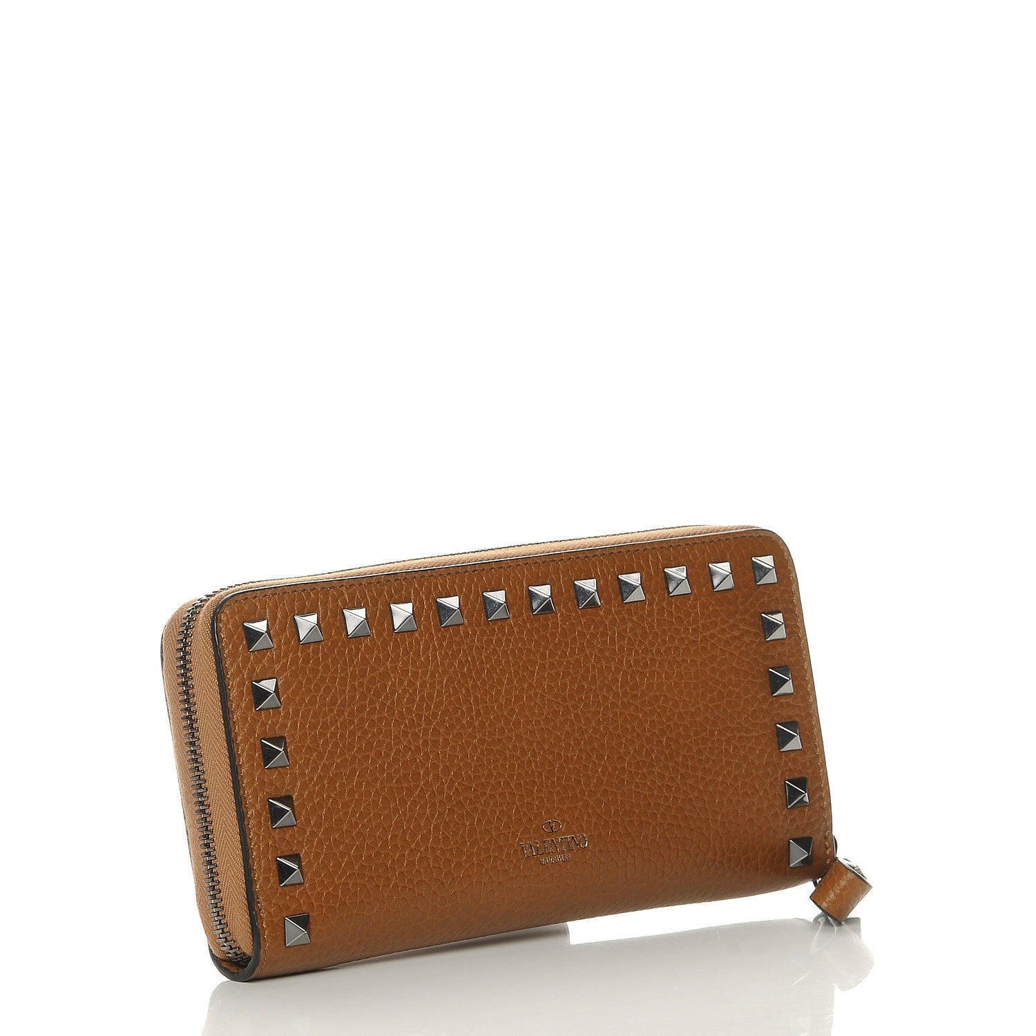 Valentino Garavani Grained Calfskin Rockstud Zip Around Wallet Bright Cognac 3 of 9