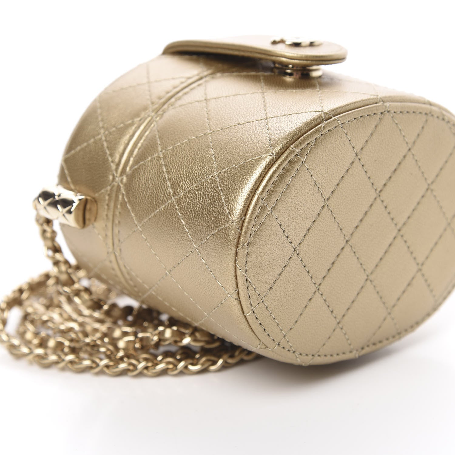 Chanel Metallic Lambskin Quilted Round Mini Vanity Case With Chain Gold 8 of 9