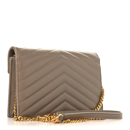 Saint Laurent Lambskin Matelasse Chevron Monogram Envelope Chain Wallet Dusty Grey 3 of 10