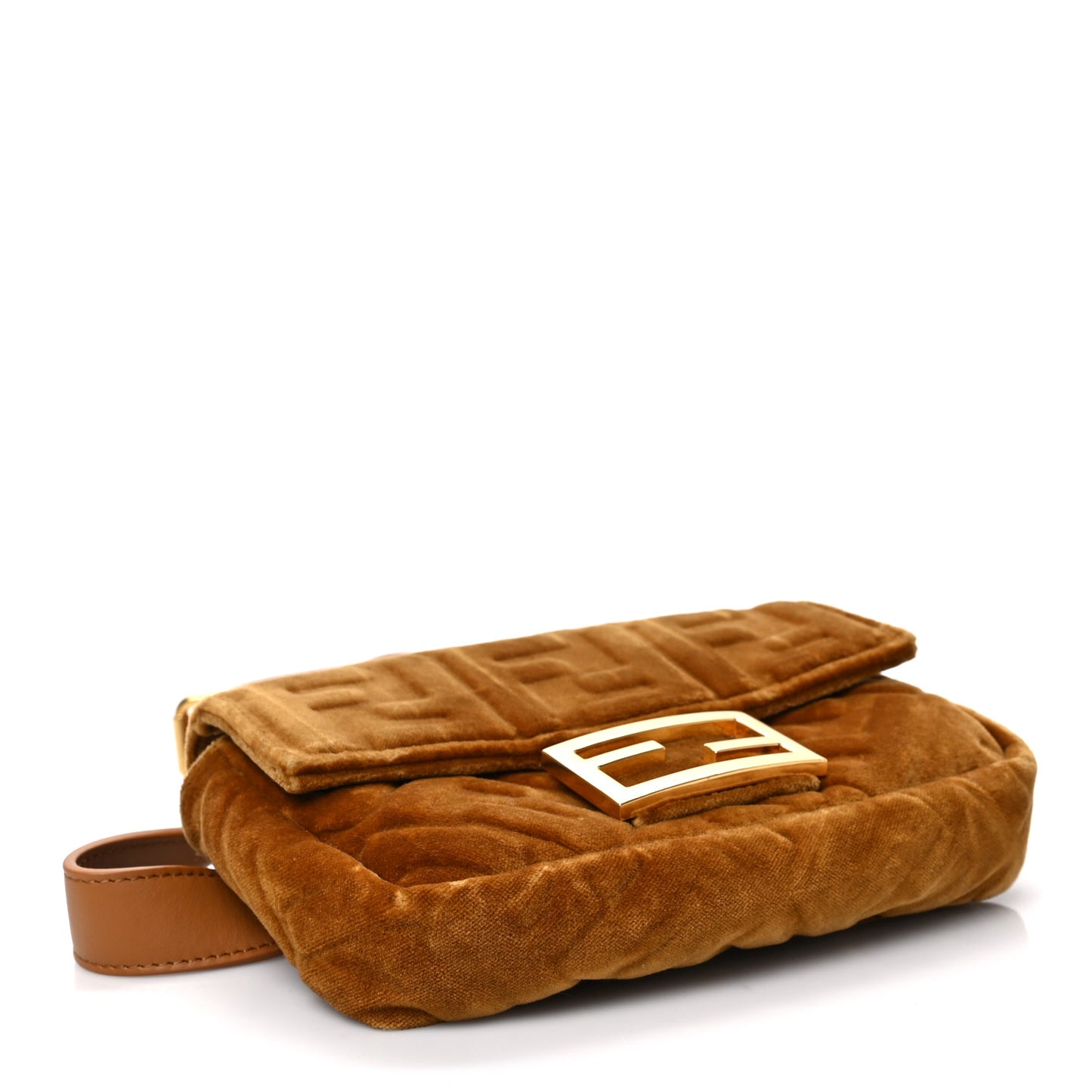 Velvet FF Embossed Hip Belt Baguette Bag Caramel
