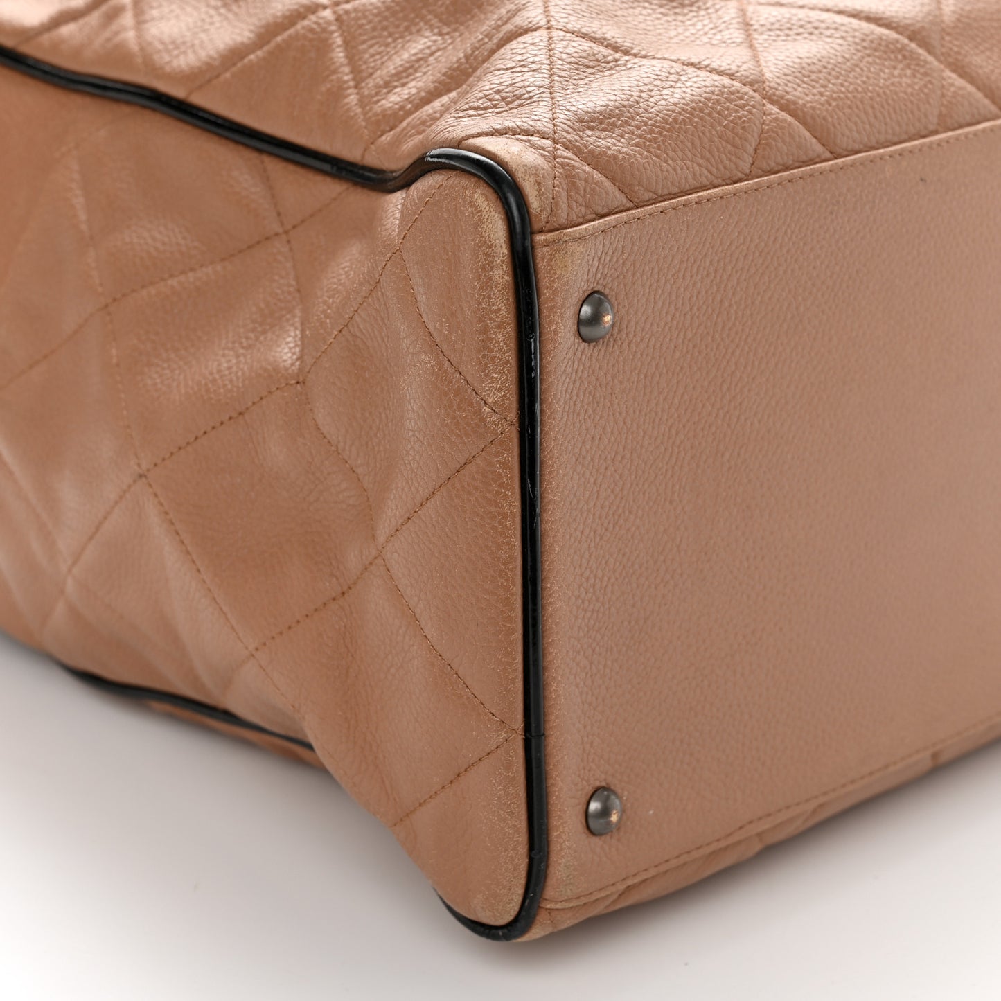 Caviar Patent Quilted Large Bowler Bag Beige Black