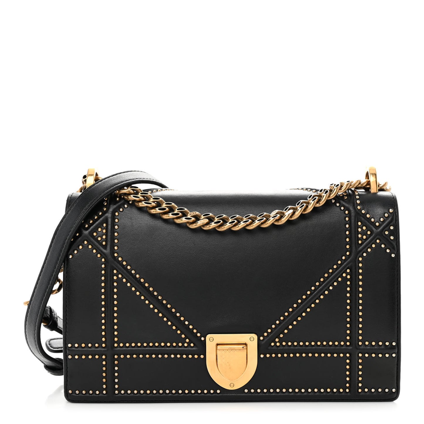 Lambskin Studded Medium Diorama Flap Bag Black