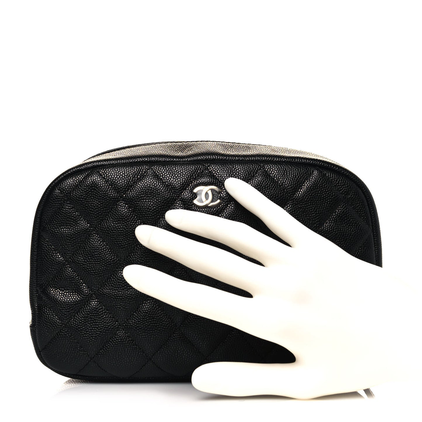 Caviar Quilted Curvy Pouch Cosmetic Case Black