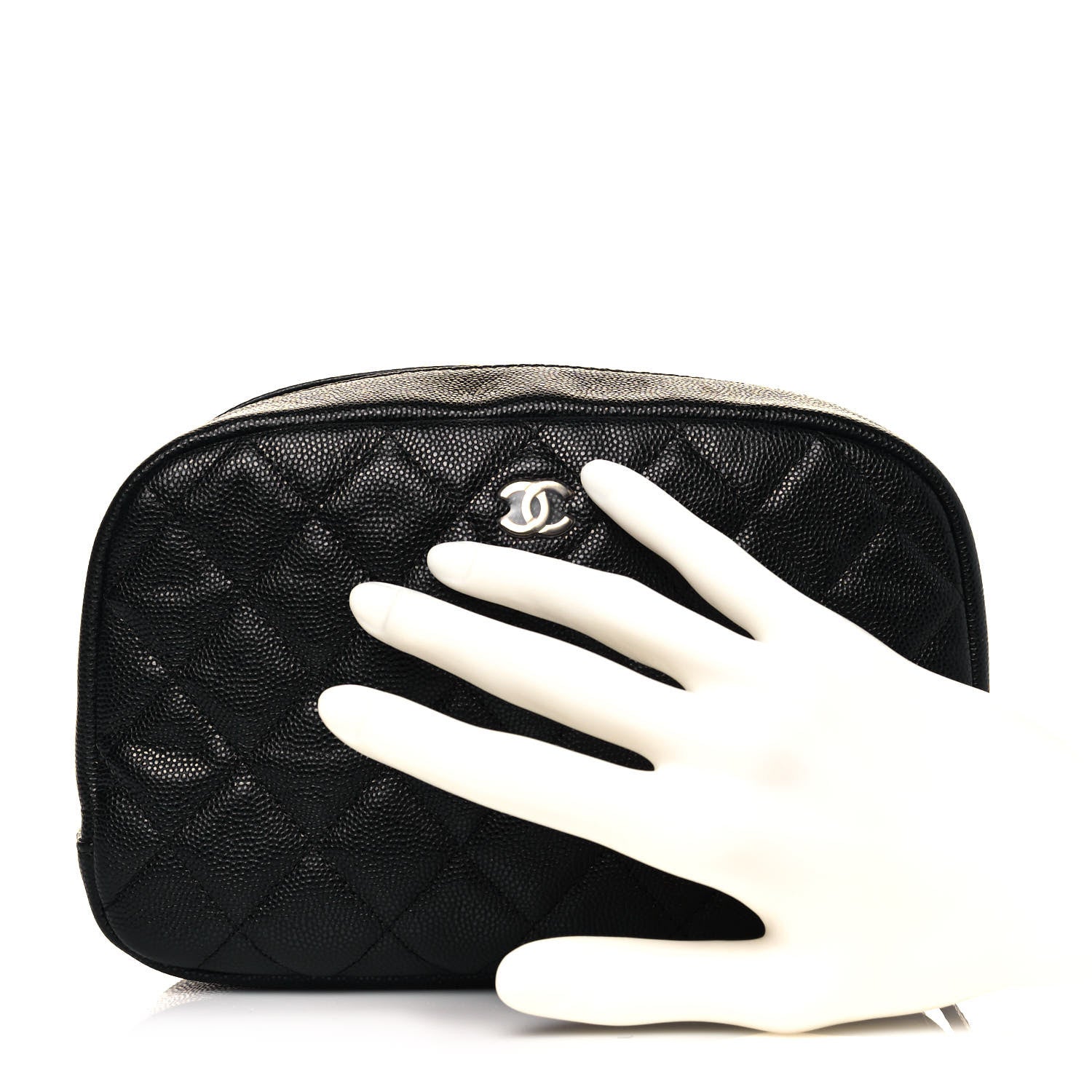 Chanel Caviar Quilted Curvy Pouch Cosmetic Case Black 2 of 10