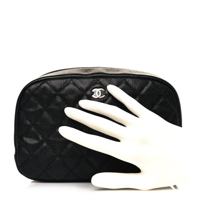 Chanel Caviar Quilted Curvy Pouch Cosmetic Case Black 2 of 10