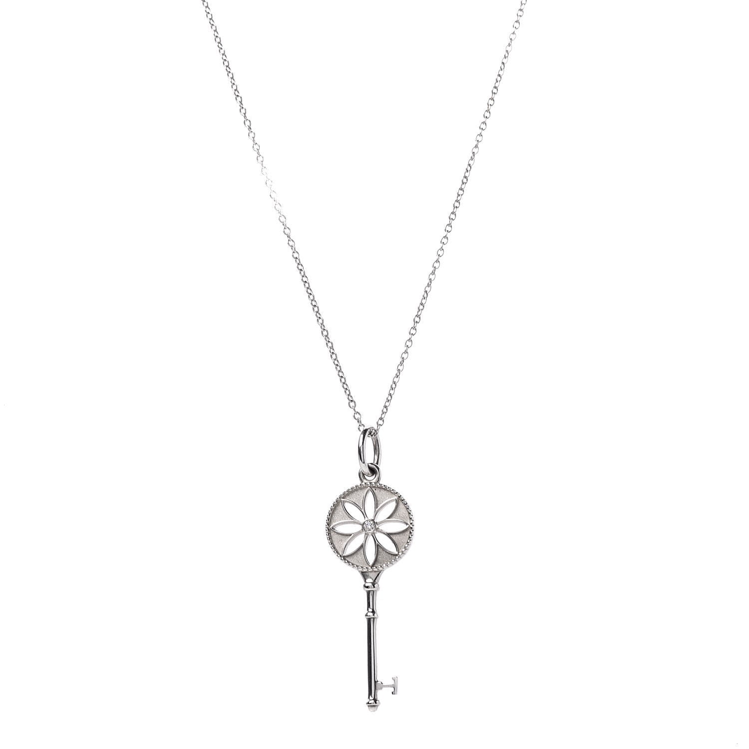 Tiffany Sterling Silver Diamond Small Daisy Key Pendant Necklace 1 of 8