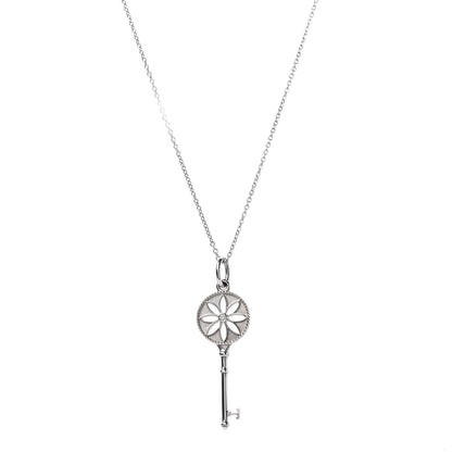 Tiffany Sterling Silver Diamond Small Daisy Key Pendant Necklace 1 of 8