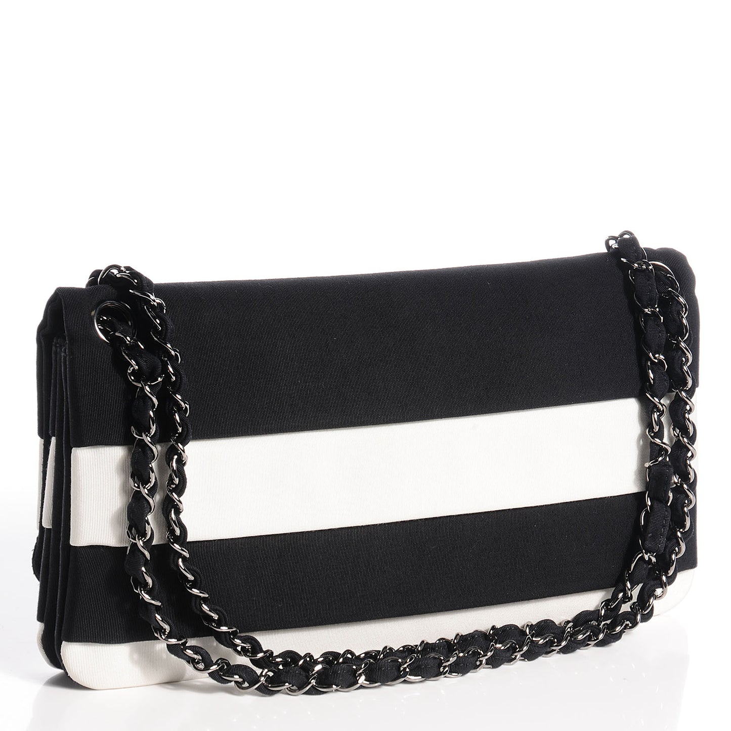 Grosgrain Stripy Mademoiselle Flap Bag Black White