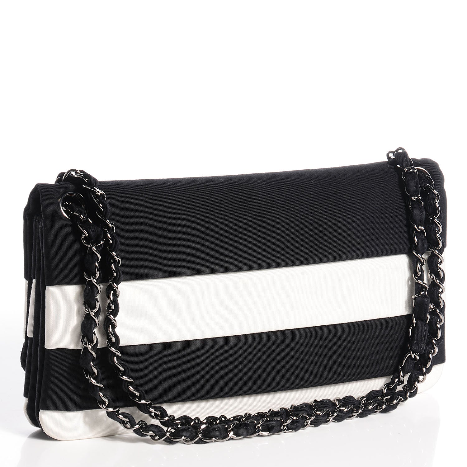 Chanel Grosgrain Stripy Mademoiselle Flap Bag Black White 3 of 7