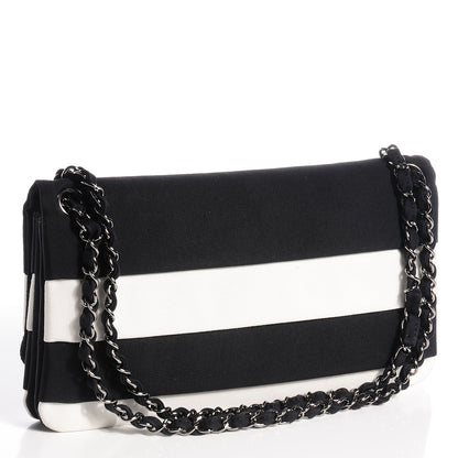 Chanel Grosgrain Stripy Mademoiselle Flap Bag Black White 3 of 7