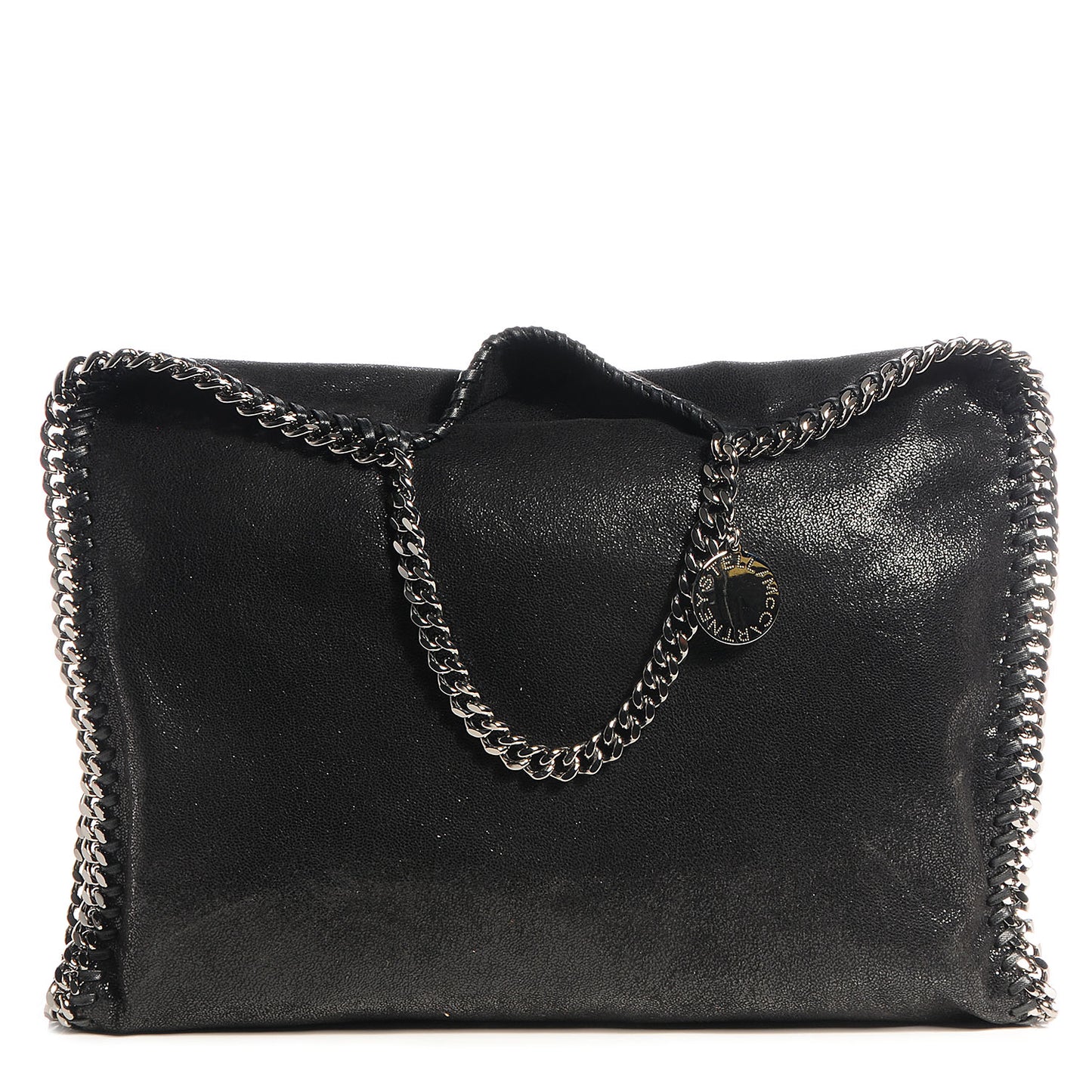 Faux Leather Shaggy Deer Falabella Fold Over Tote Black