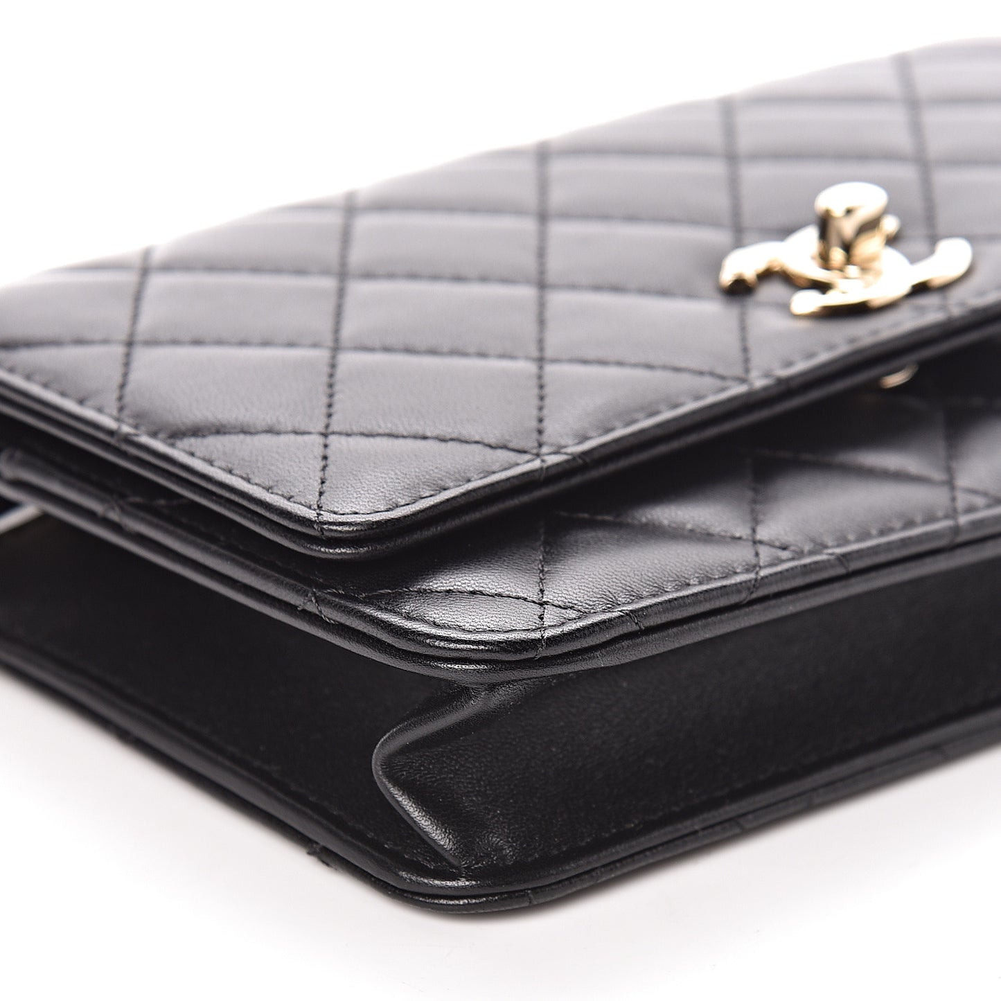 Lambskin Quilted Trendy CC Wallet On Chain WOC Black