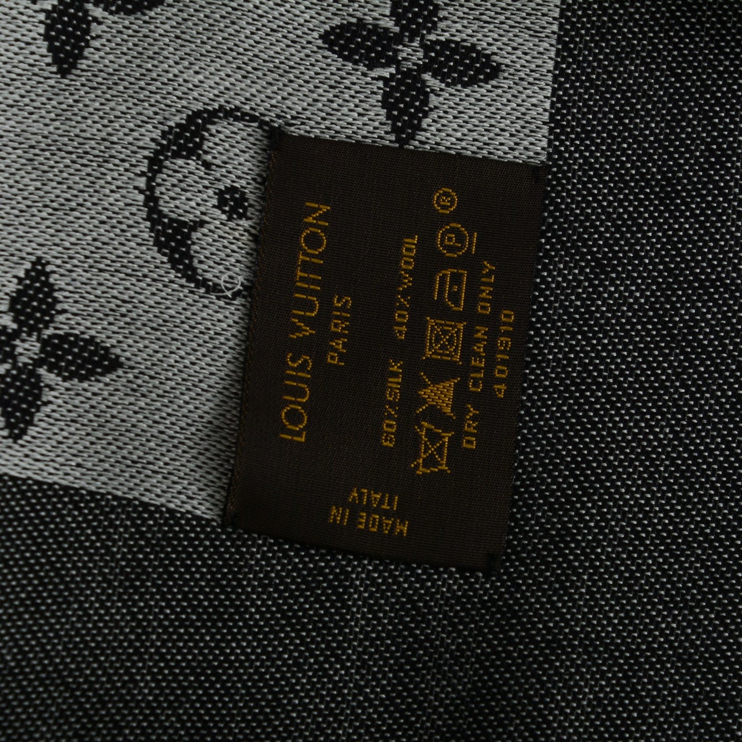 Wool Silk Monogram Denim Shawl Black