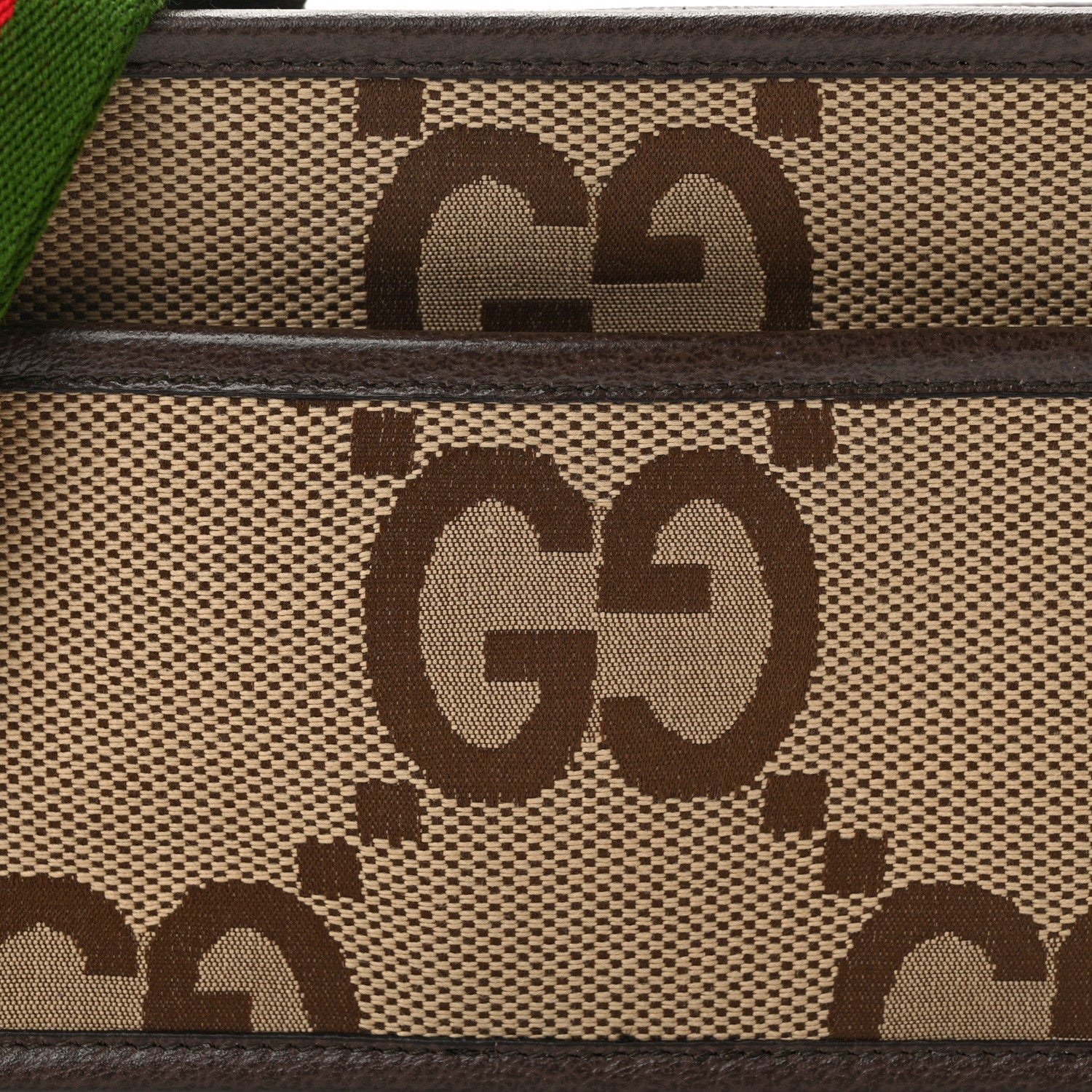 Gucci Monogram Jumbo GG Textured Dollar Calfskin Web Mini Crossbody Bag Camel Ebony New Acero 7 of 14