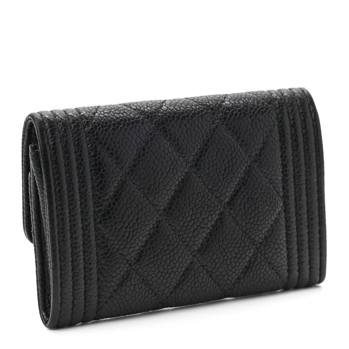 Caviar Quilted Boy Flap Card Holder Black