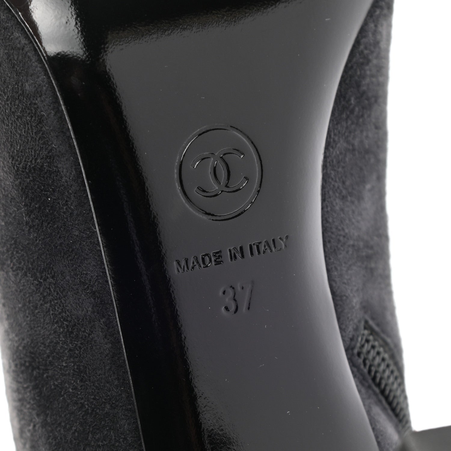 Chanel Suede Calfskin Patent Quilted Peep Toe Short Boots 37 Dark Grey 6 of 9