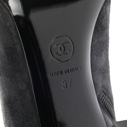 Chanel Suede Calfskin Patent Quilted Peep Toe Short Boots 37 Dark Grey 6 of 9