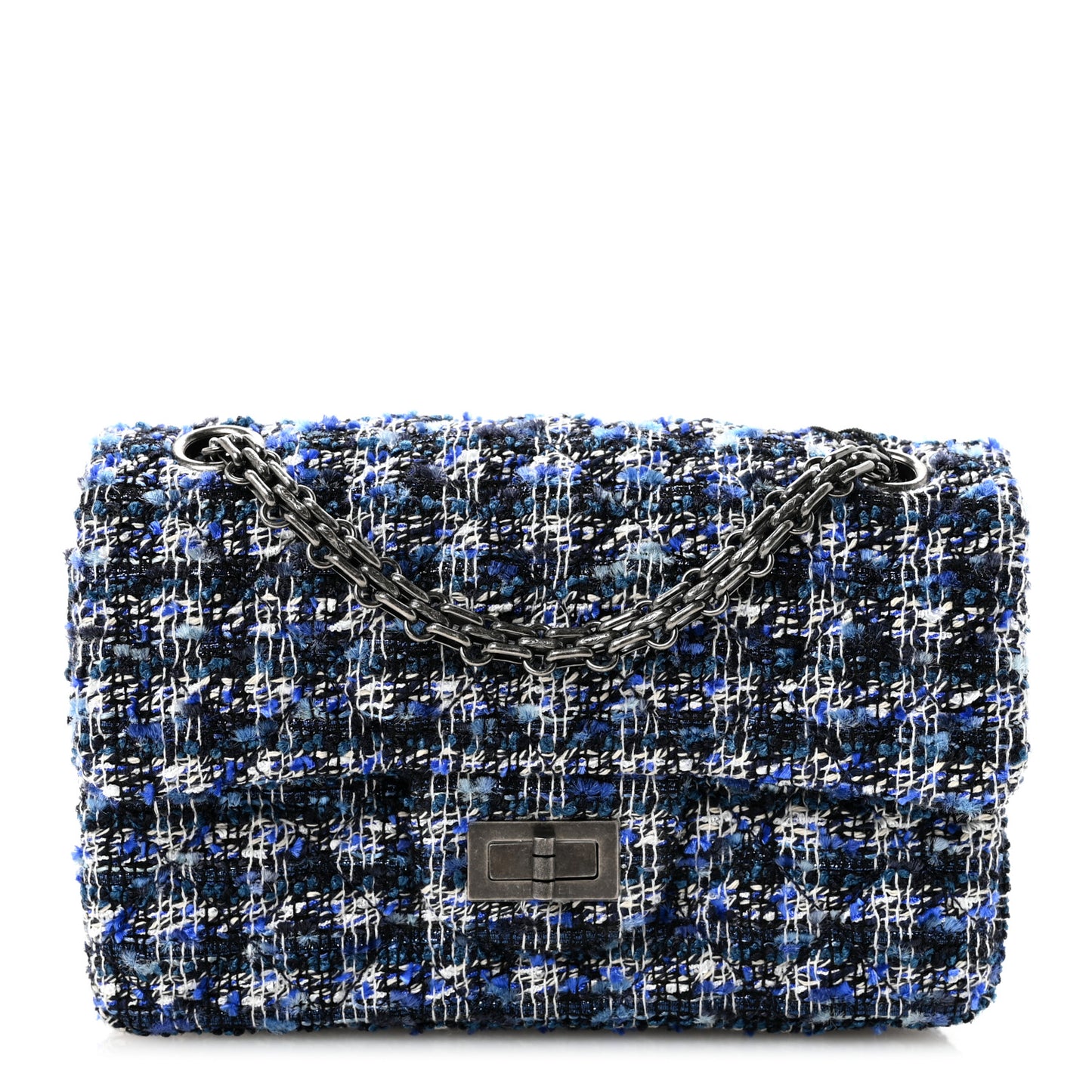 Tweed Quilted 2.55 Reissue Mini Flap Navy Blue Ecru Black