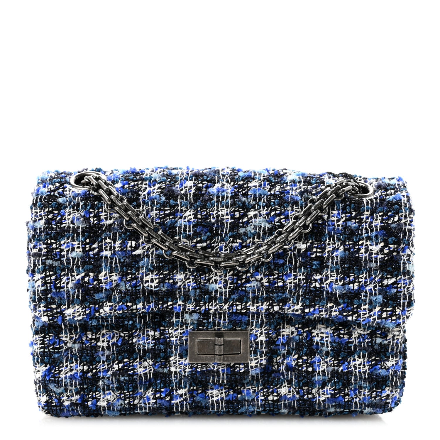 Chanel Tweed Quilted 2.55 Reissue Mini Flap Navy Blue Ecru Black 1 of 11