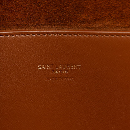Saint Laurent Calfskin Crocodile Embossed Suede Medium Reversible Monogram Kate Satchel Military Taupe 9 of 16