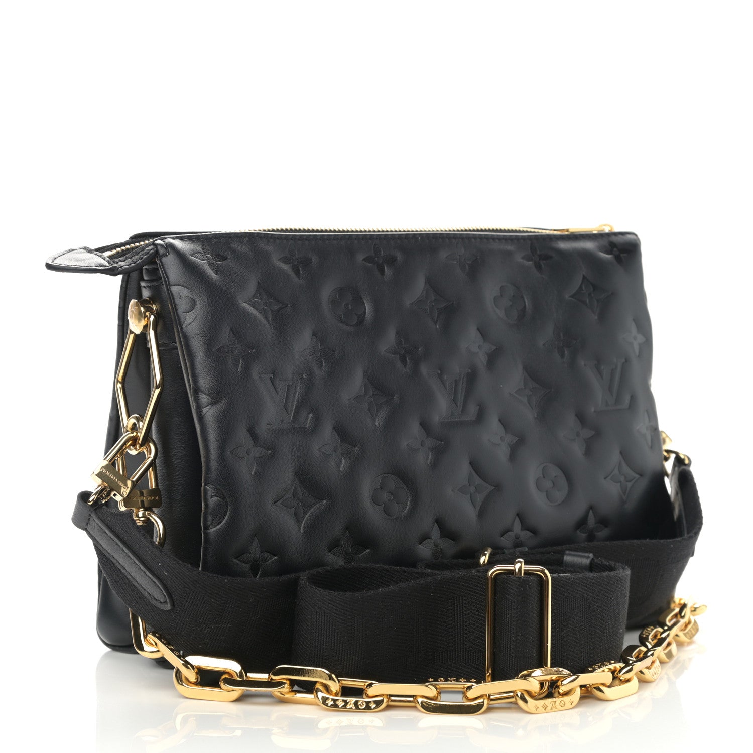 Louis Vuitton Lambskin Embossed Monogram Coussin PM Black 3 of 10