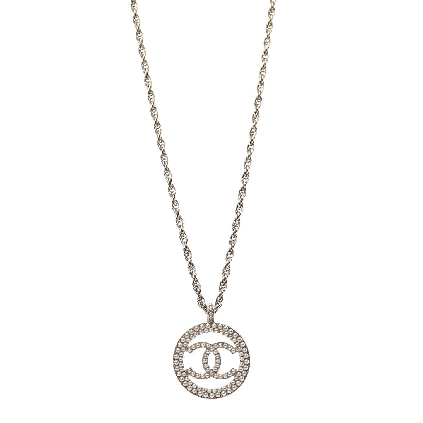 Pearl CC Round Pendant Necklace Gold