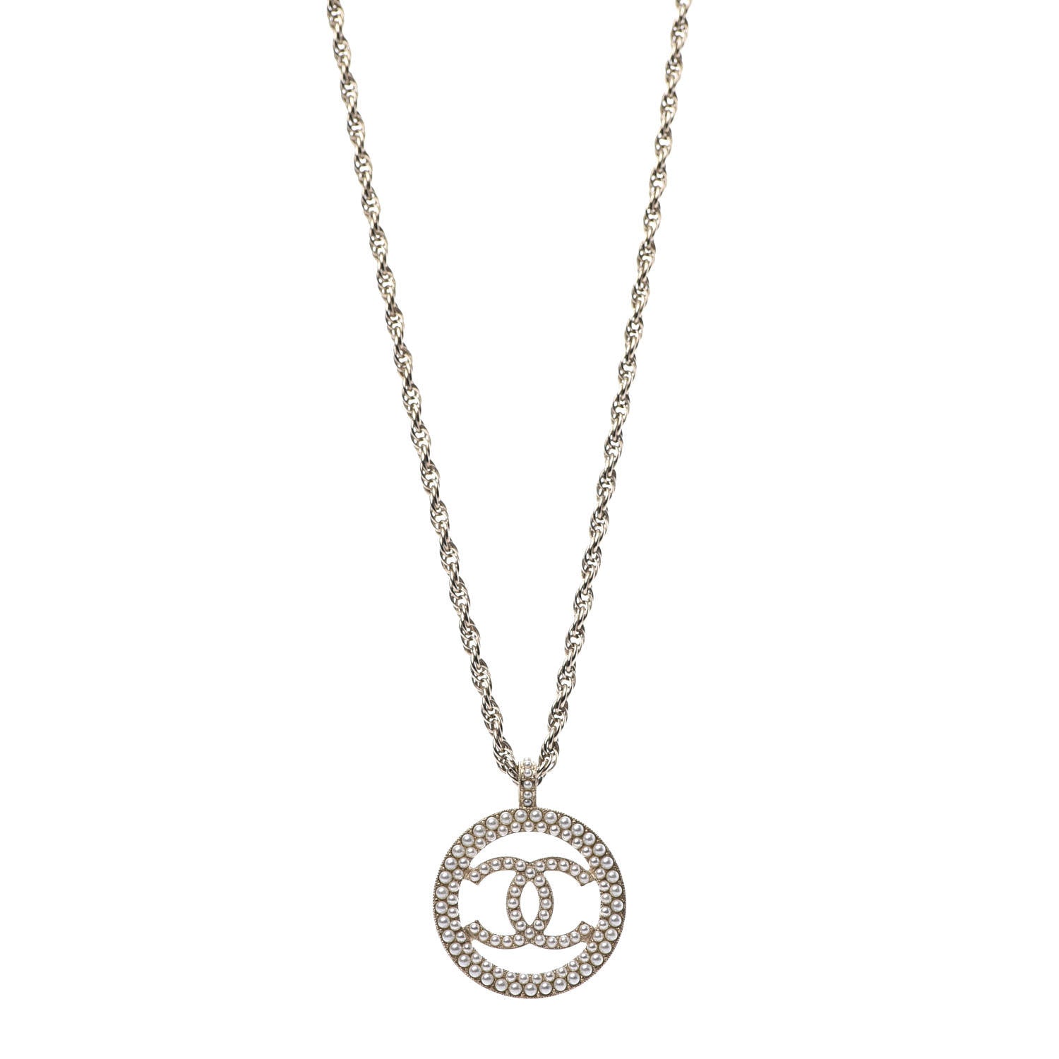 Chanel Pearl CC Round Pendant Necklace Gold 1 of 5