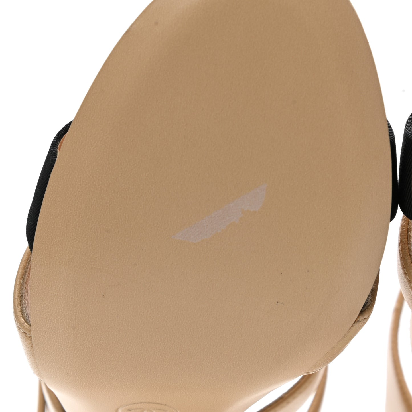 Lambskin Grosgrain Pearl Sandals 37.5 Beige Black
