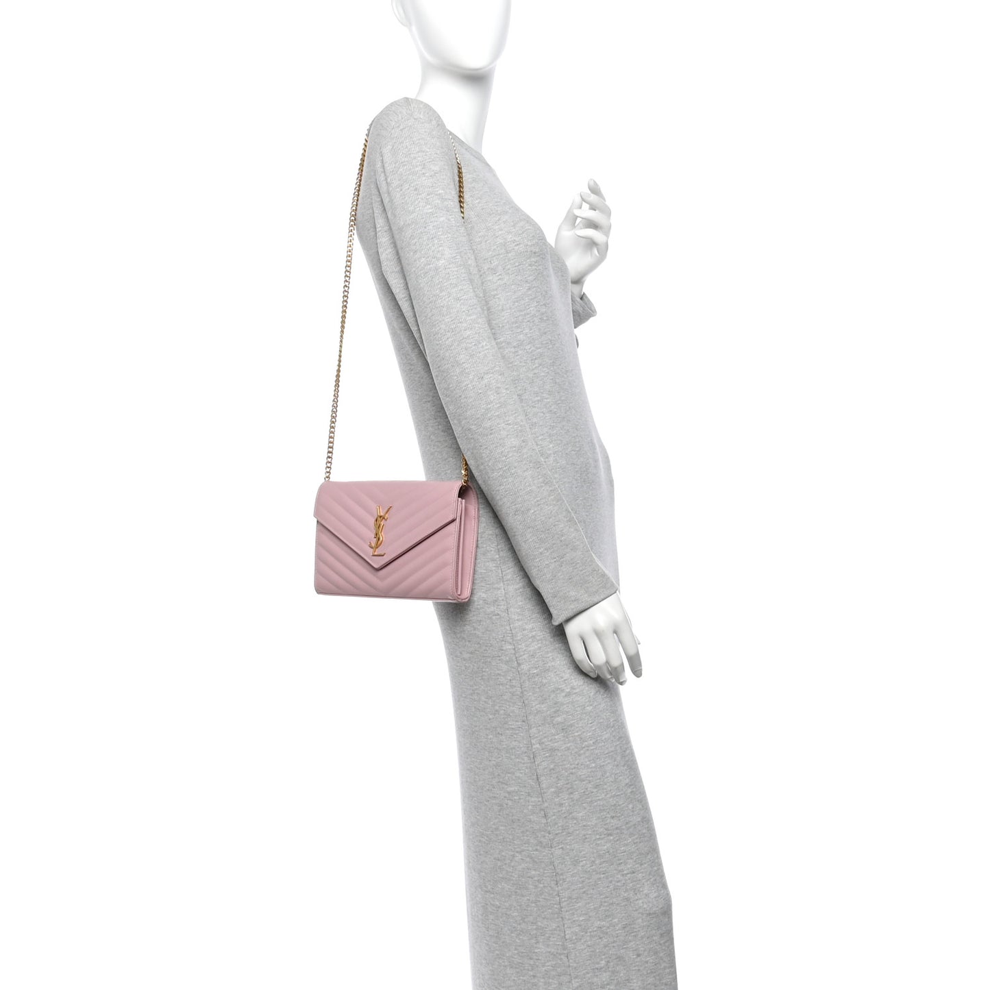 Grain De Poudre Matelasse Chevron Monogram Chain Wallet Tender Pink