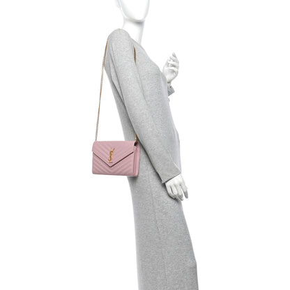 Saint Laurent Grain De Poudre Matelasse Chevron Monogram Chain Wallet Tender Pink 2 of 10