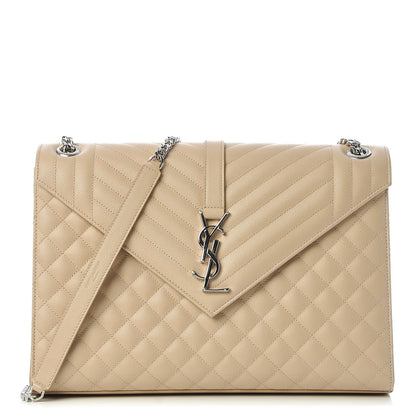Saint Laurent Grain De Poudre Mixed Matelasse Large Triquilt Monogram Satchel Nude Powder 1 of 7