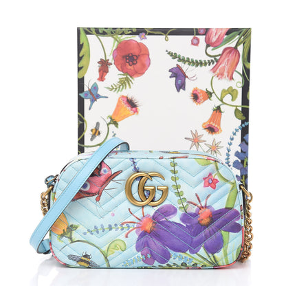 Gucci X UNSKILLED WORKER Calfskin Matelasse Flora Painted Small GG Marmont Chain Shoulder Bag Cloudy Blue Multicolor 11 of 11