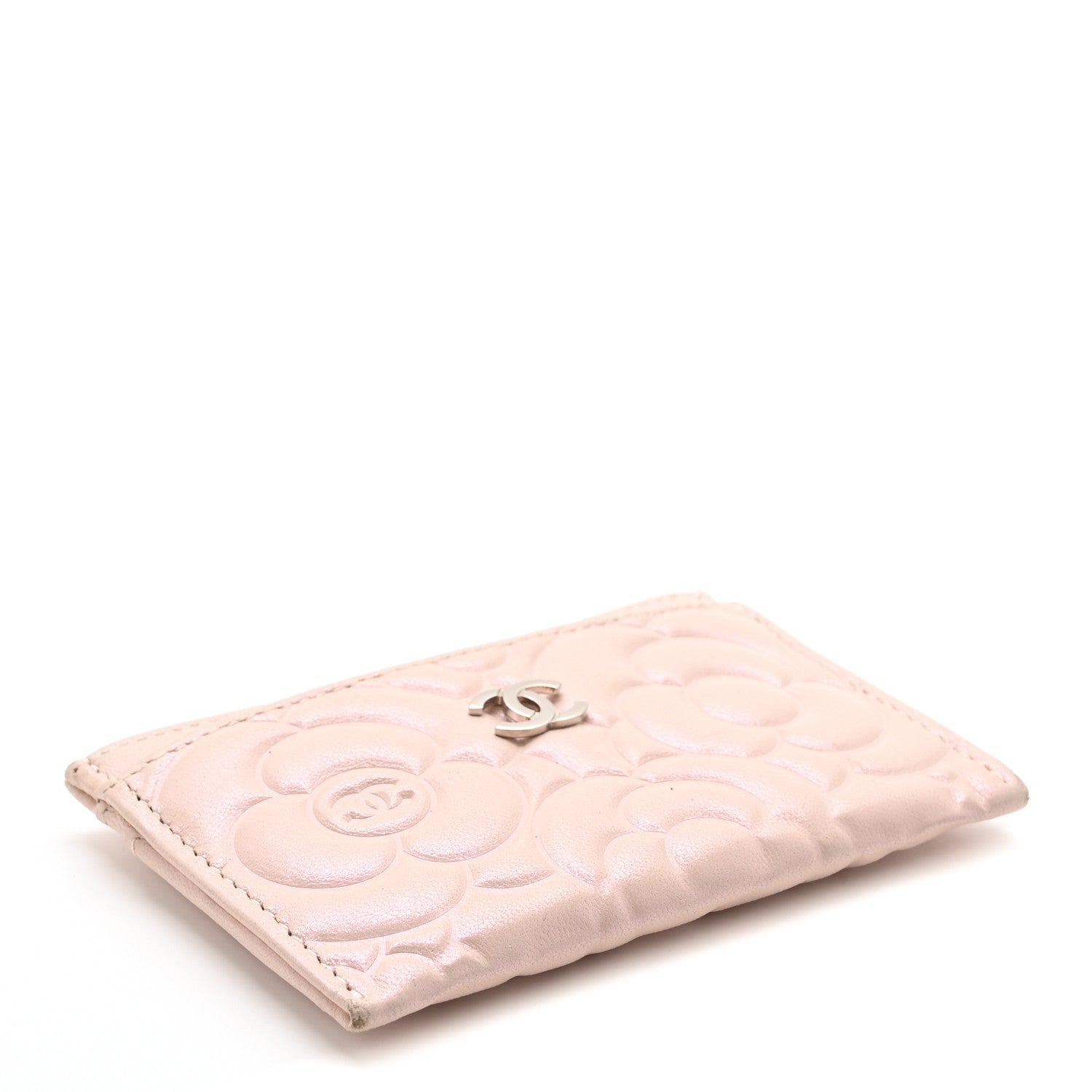 Chanel Iridescent Lambskin Camellia Embossed Card Holder Light Pink 4 of 9