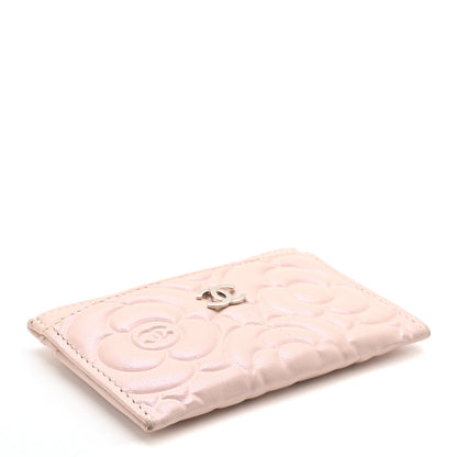 Chanel Iridescent Lambskin Camellia Embossed Card Holder Light Pink 4 of 9