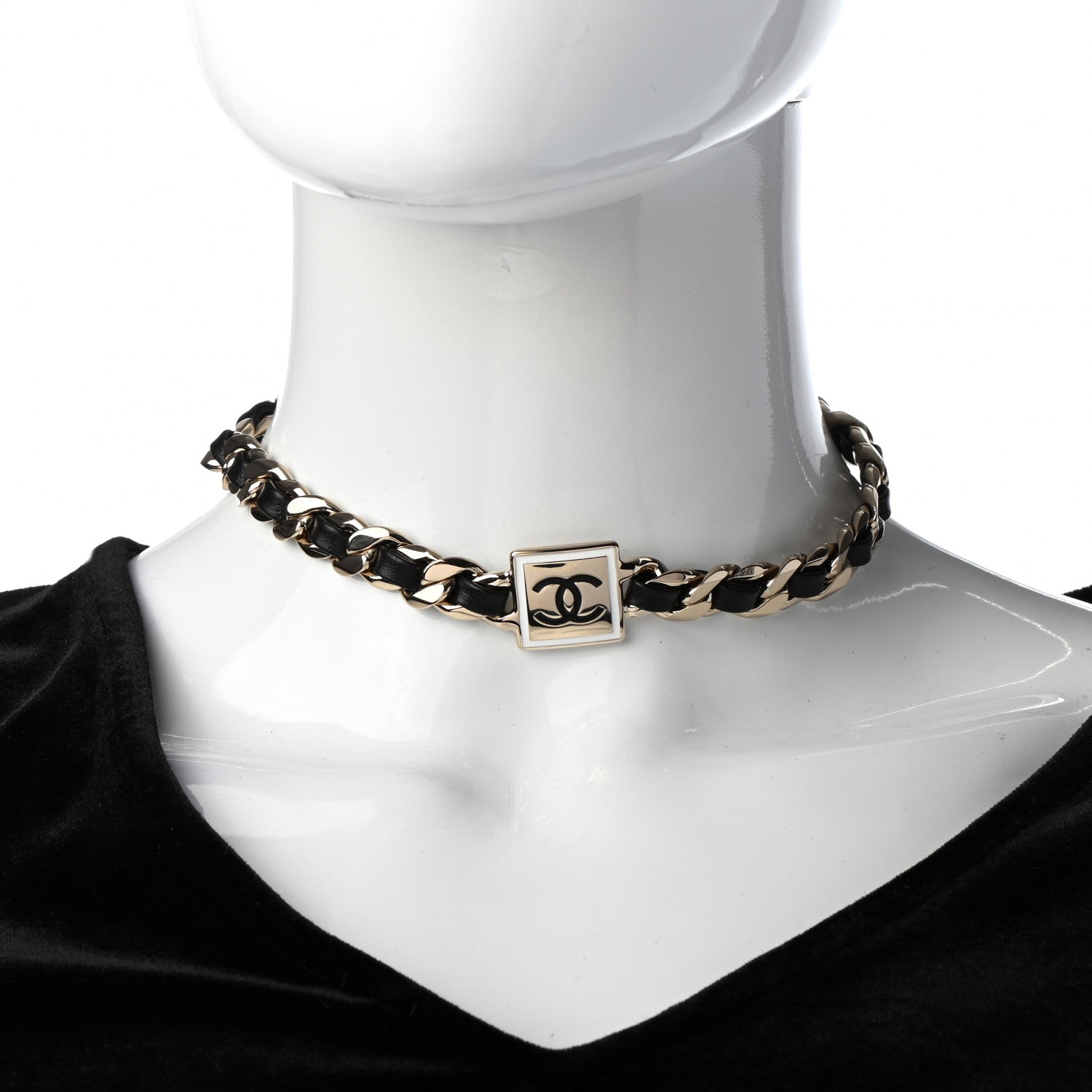Chanel Metal Lambskin CC Square Choker Gold Black White 2 of 4