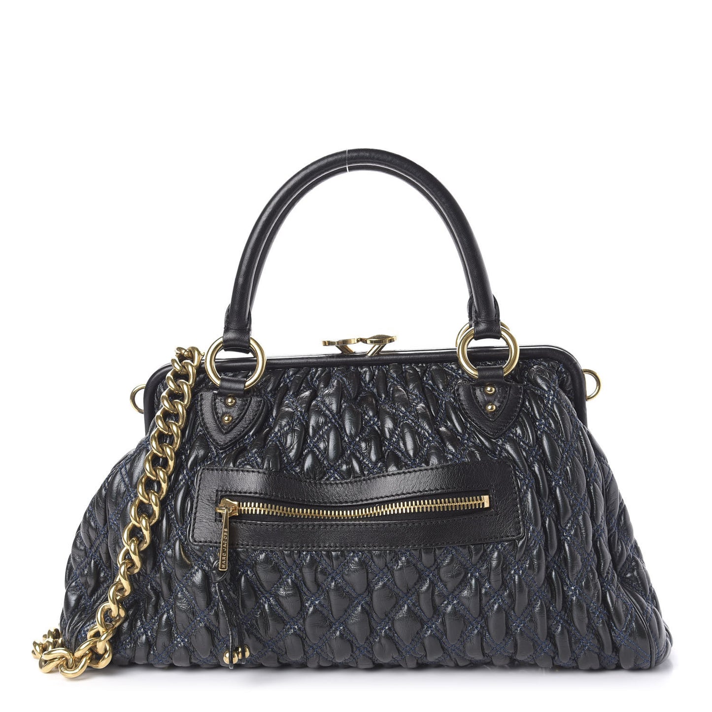 Calfskin Quilted Stam Navy