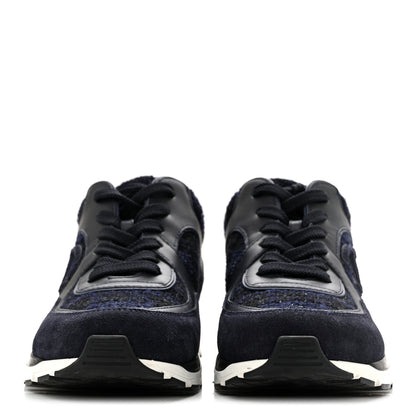 Chanel Tweed Suede Womens CC Sneakers 37.5 Black Blue 3 of 9