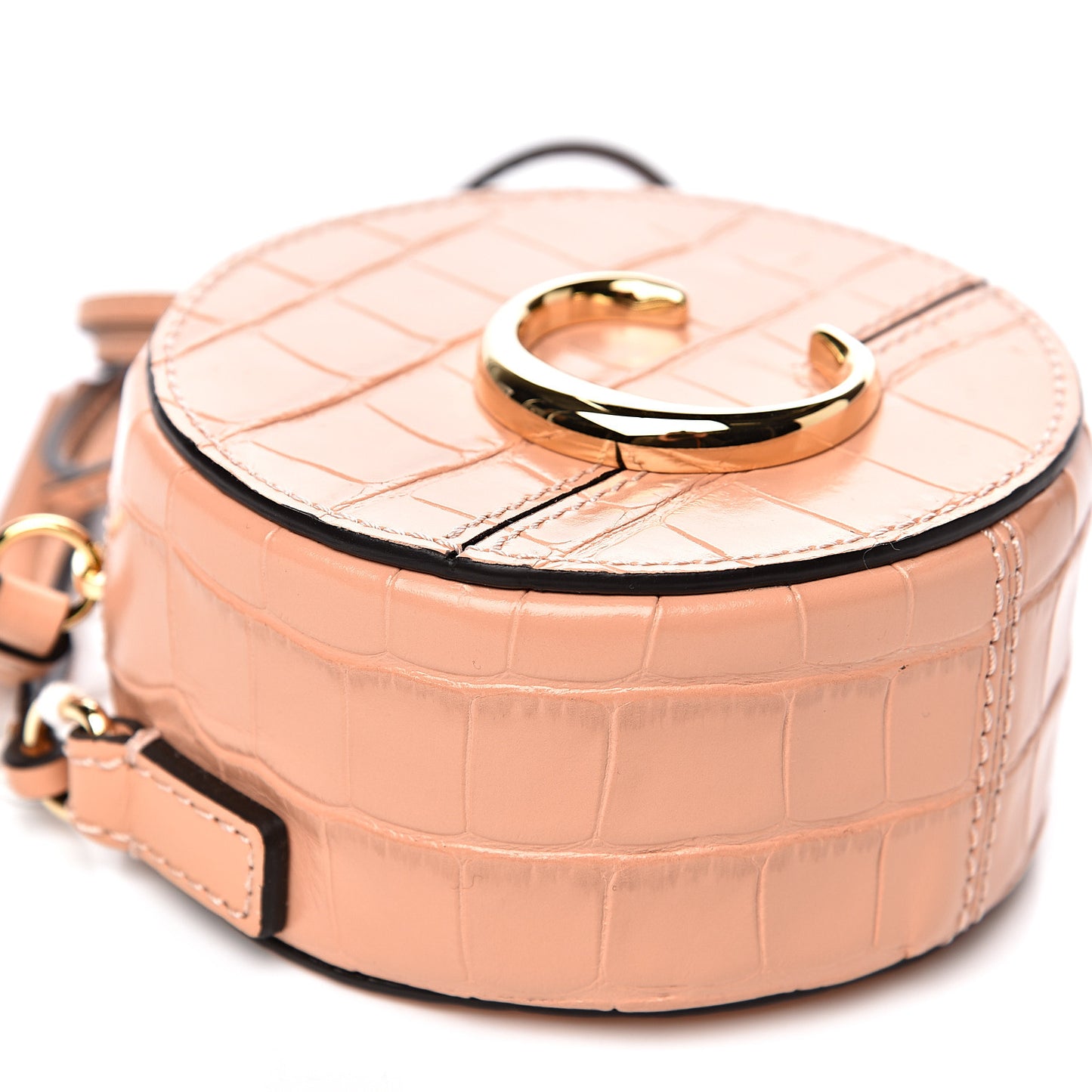 Calfskin Crocodile Embossed Mini C Round Crossbody Milky Orange