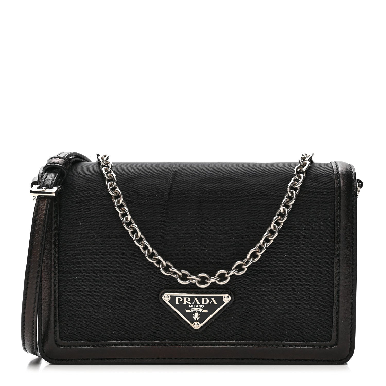 Prada Nylon Metallic Calfskin Mini Crossbody Bag Black 1 of 14