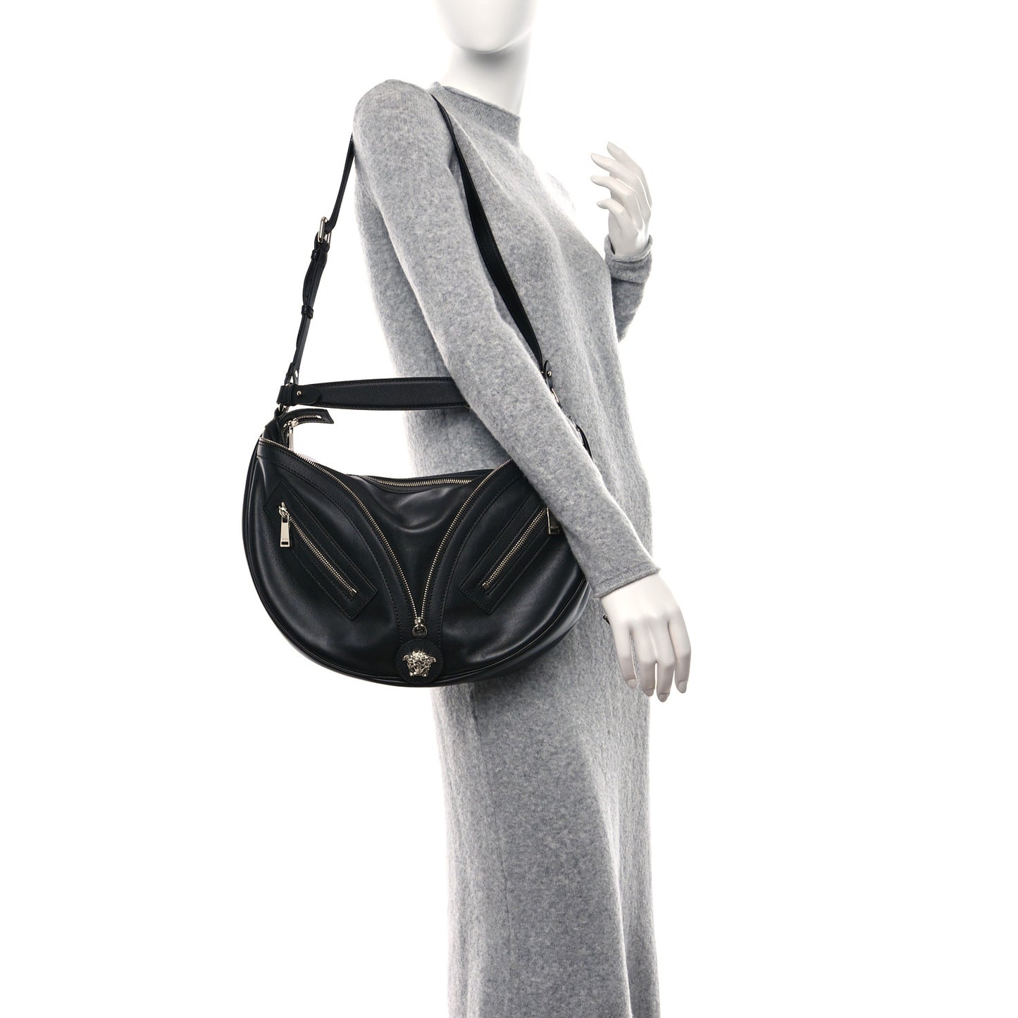 Calfskin Medium Repeat Zip Hobo Black