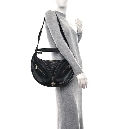 Versace Calfskin Medium Repeat Zip Hobo Black 2 of 9