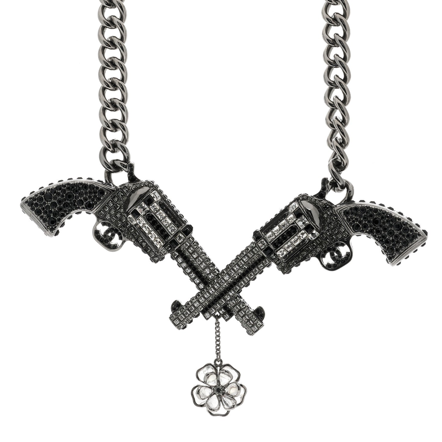 Baguette Crystal Ruthenium CC Paris Dallas Double Gun Drop Necklace