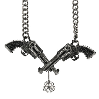 Chanel Baguette Crystal Ruthenium CC Paris Dallas Double Gun Drop Necklace 1 of 4