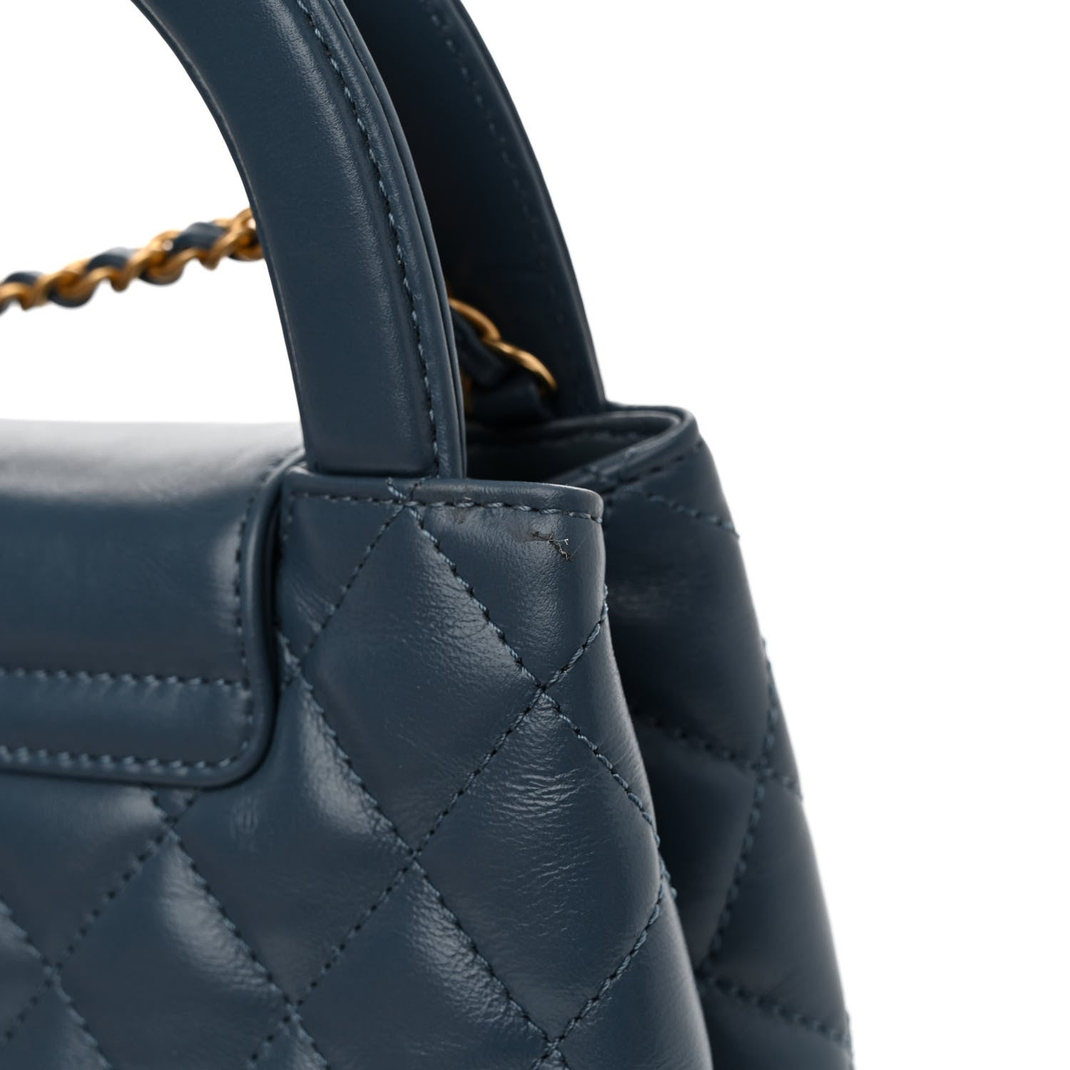 Chanel Shiny Aged Calfskin Quilted Nano Kelly Shopper Dark Blue 10 of 10