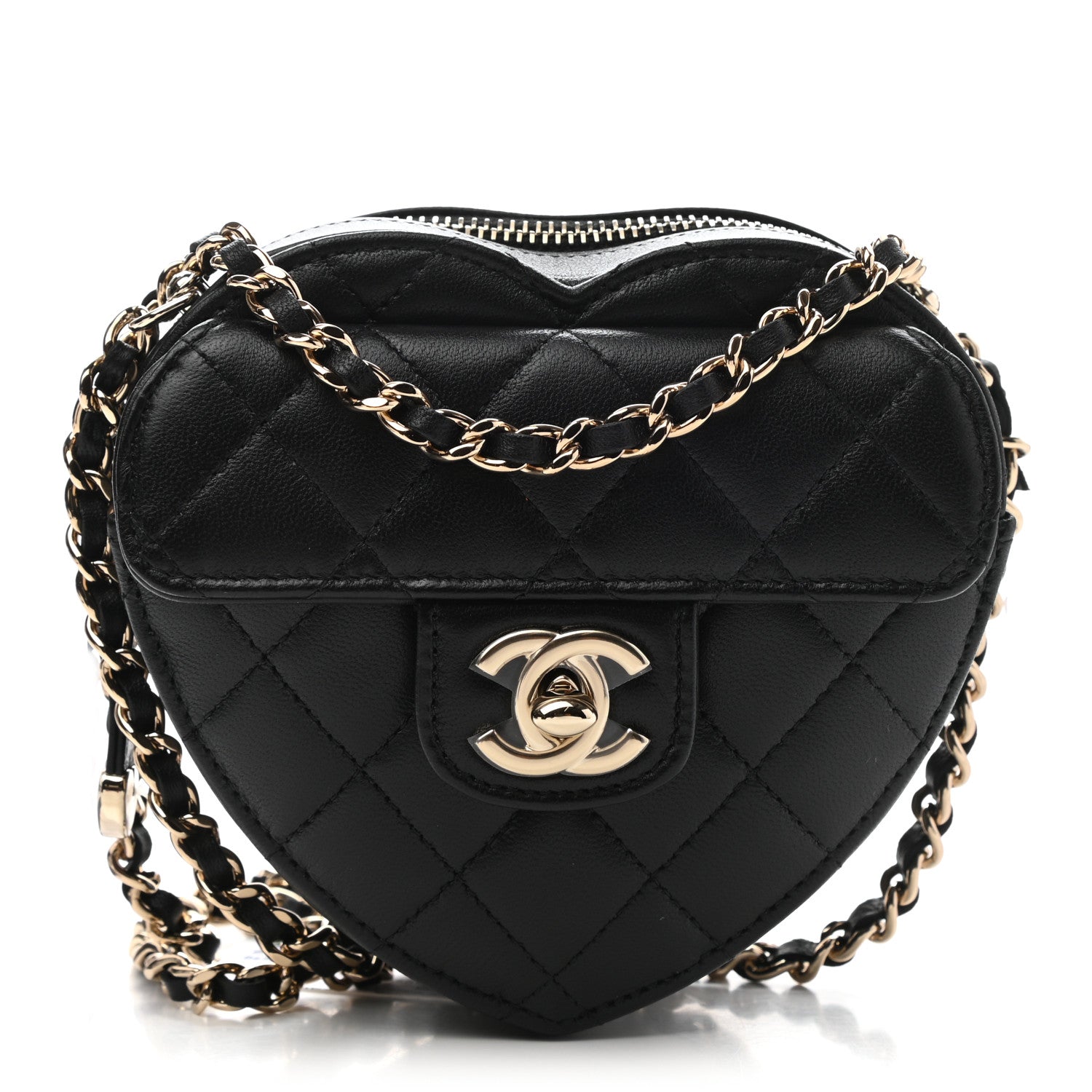 Chanel Lambskin Quilted CC In Love Heart Clutch With Chain Black 1 of 11